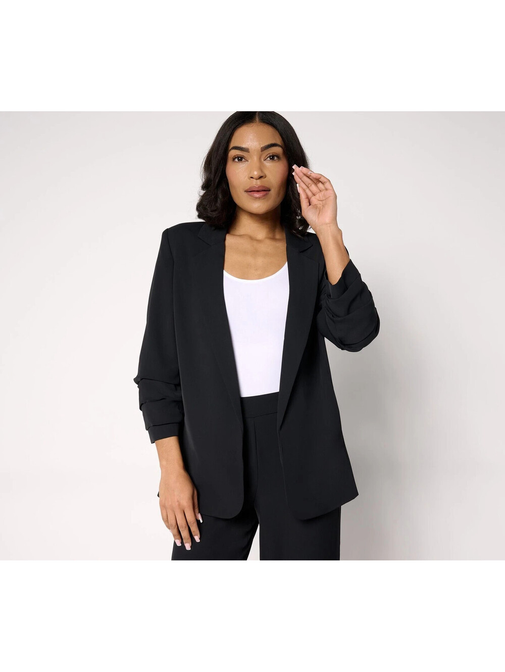nicole by Nicole Miller Women's Jacket Crepe Blazer Ruched Black, X-Large